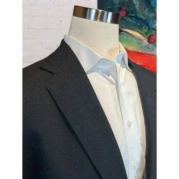 Stafford 46R 33x28.5 Solid Charcoal Gray Suit Nailhead - Picture 6 of 16